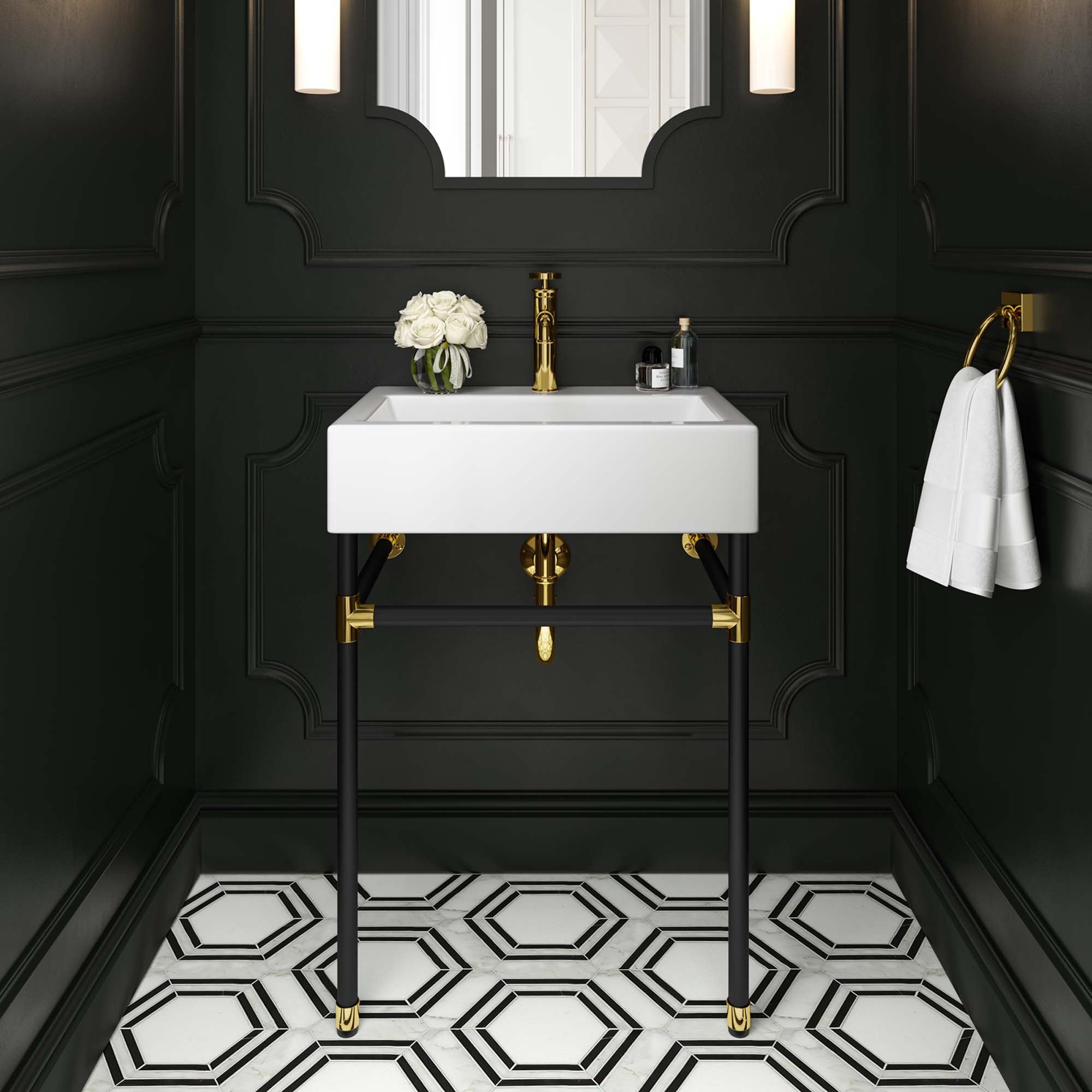Redeem 24" Wall-Mount Black Stainless Steel Bathroom Vanity - Black White