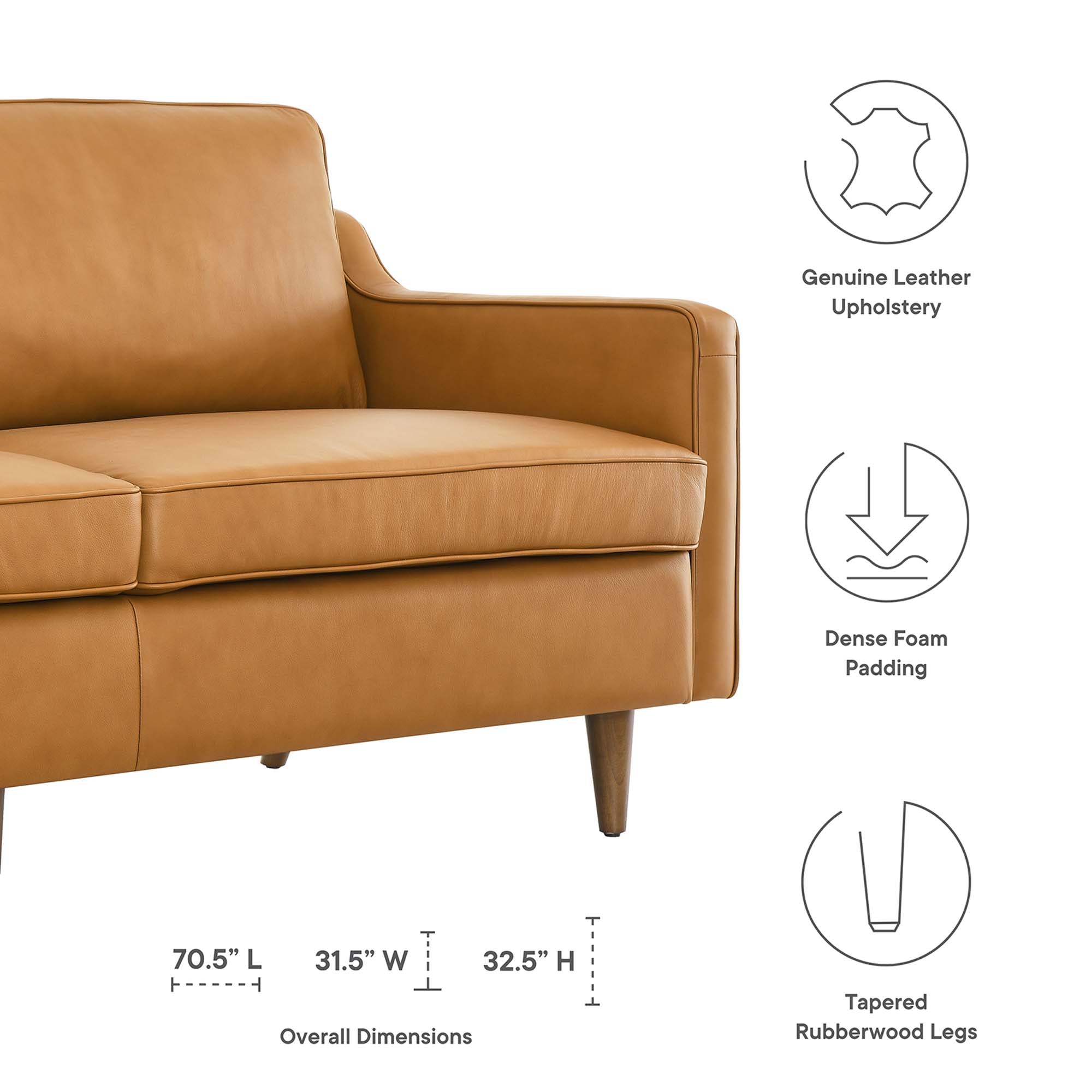 Impart Genuine Leather Sofa - Tan