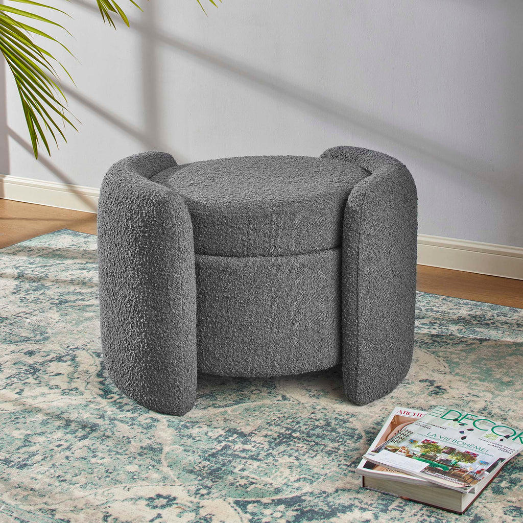 Nebula Boucle Upholstered Ottoman - Charcoal