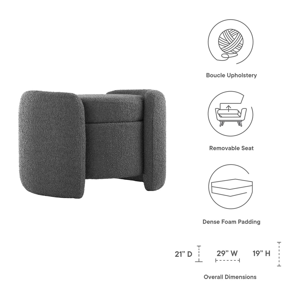 Nebula Boucle Upholstered Ottoman - Charcoal