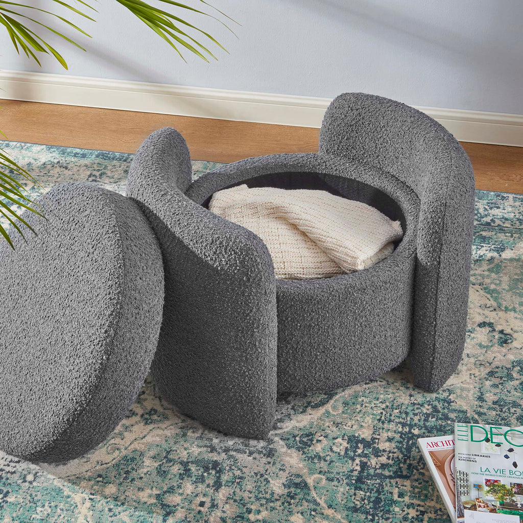 Nebula Boucle Upholstered Ottoman - Charcoal