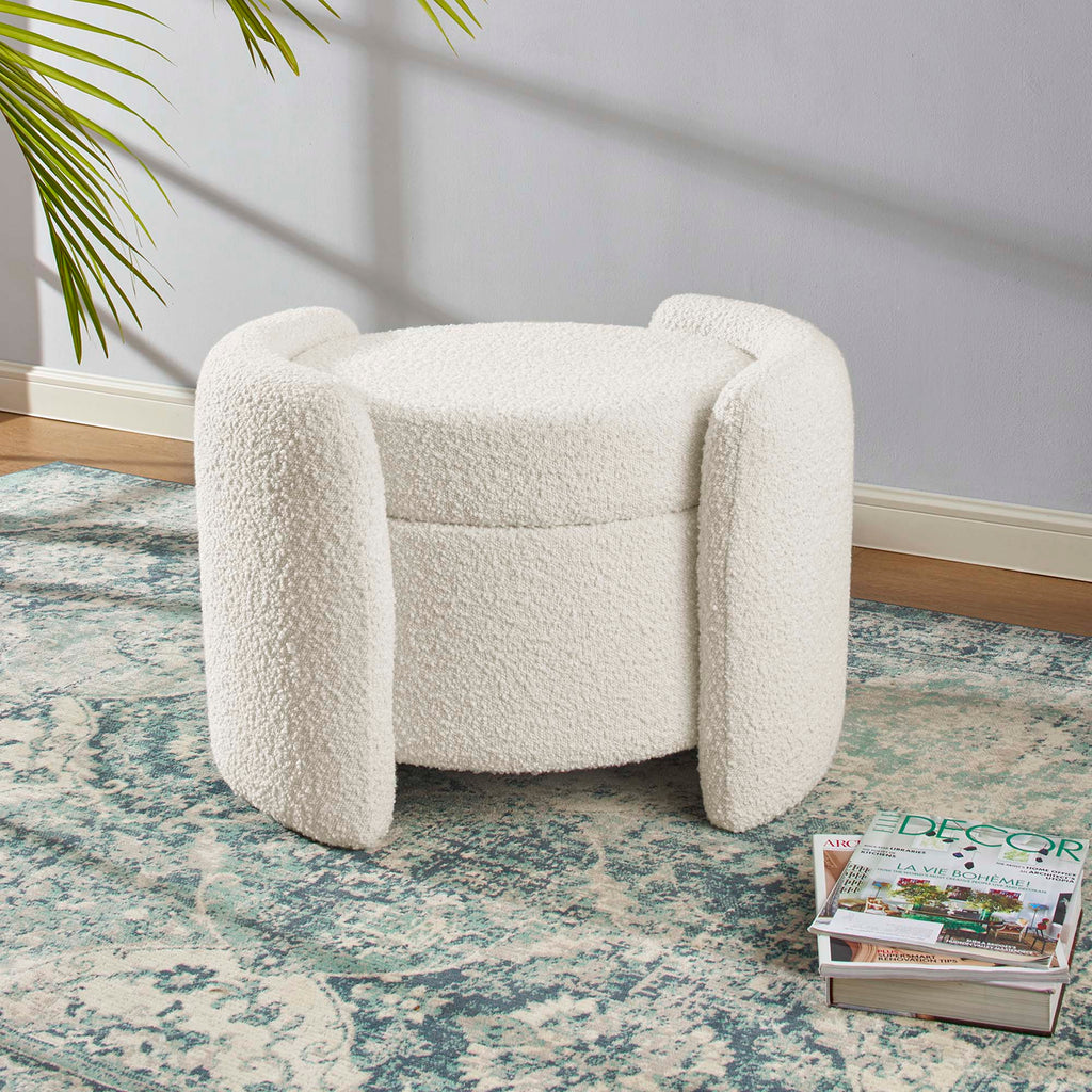 Nebula Boucle Upholstered Ottoman - Ivory