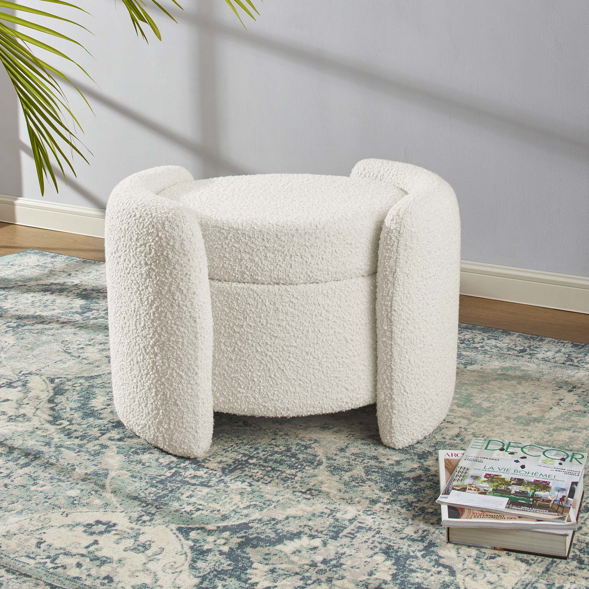 Nebula Boucle Upholstered Ottoman - Ivory