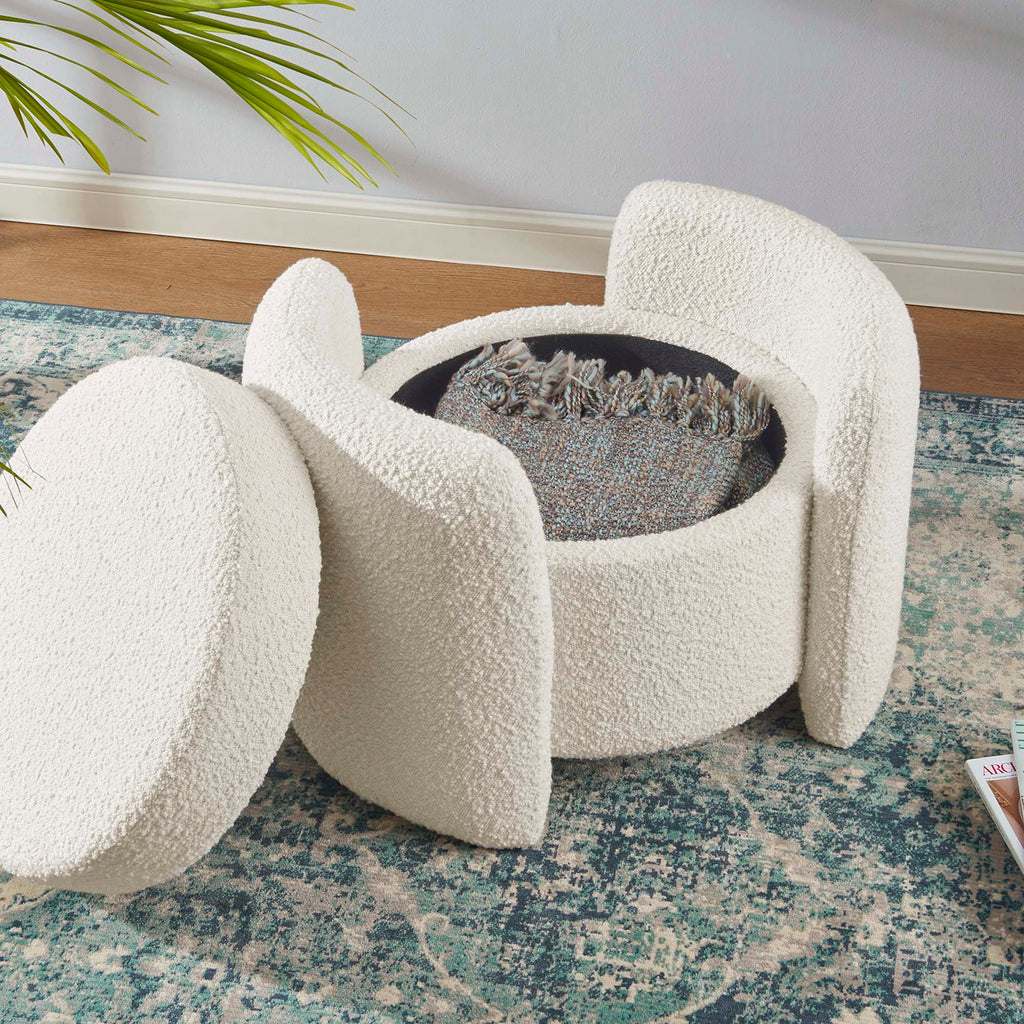 Nebula Boucle Upholstered Ottoman - Ivory