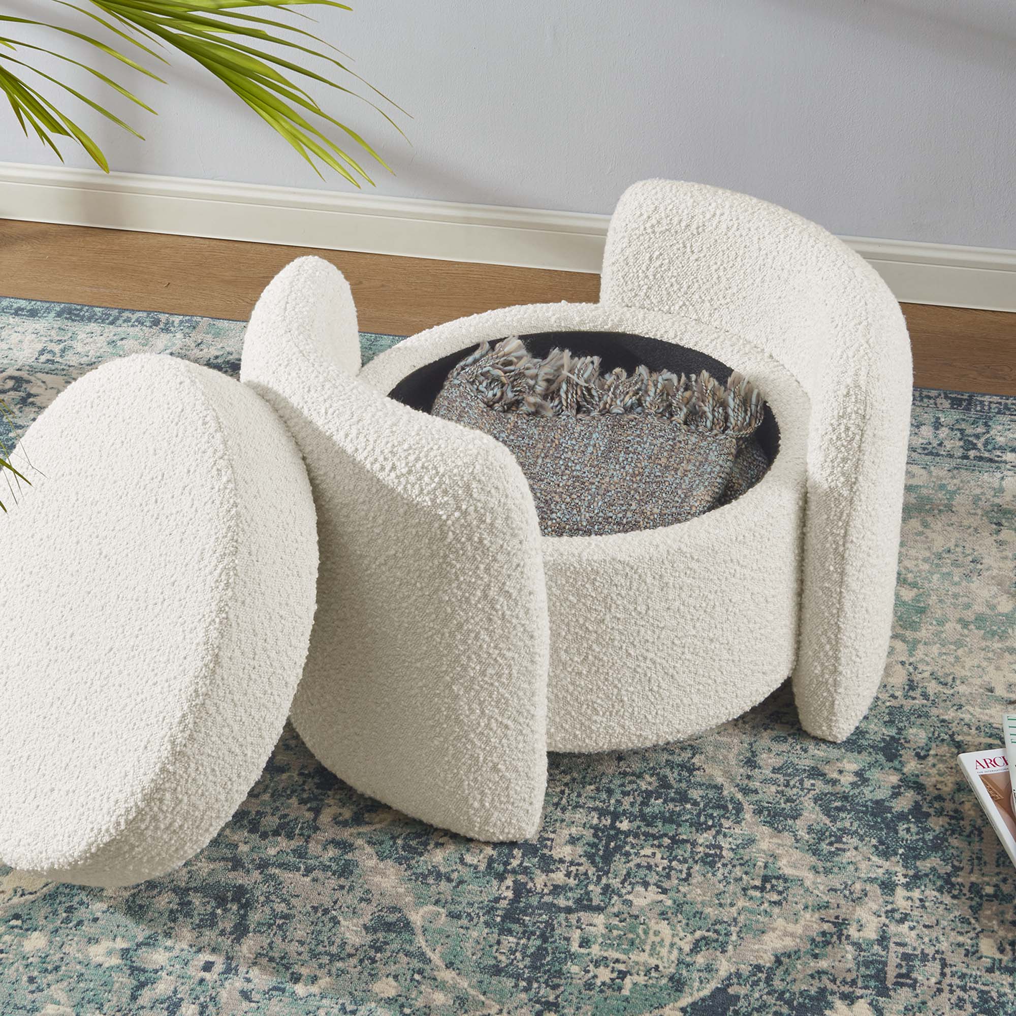 Nebula Boucle Upholstered Ottoman - Ivory
