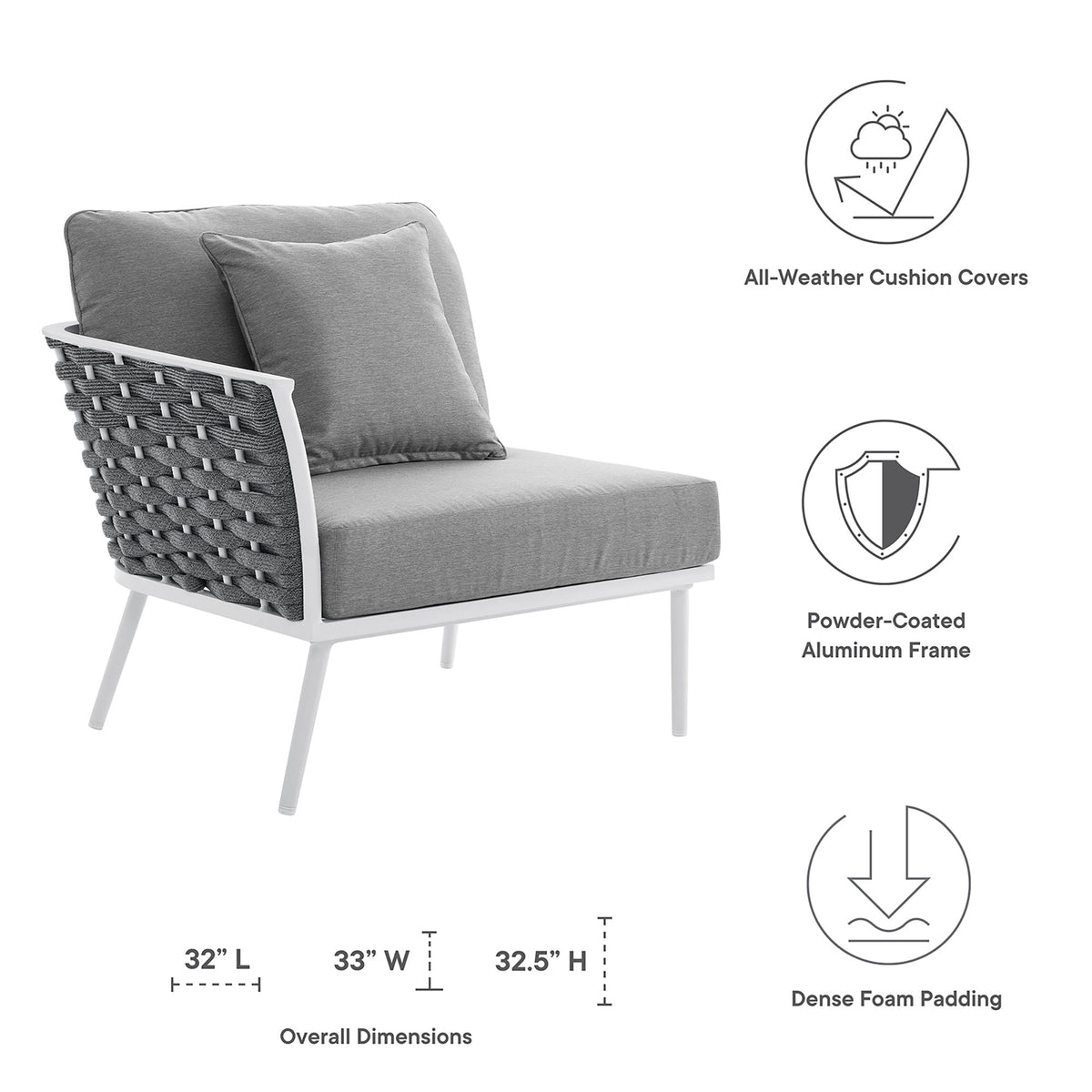Stance Outdoor Patio Aluminum Left-Facing Armchair - White Gray