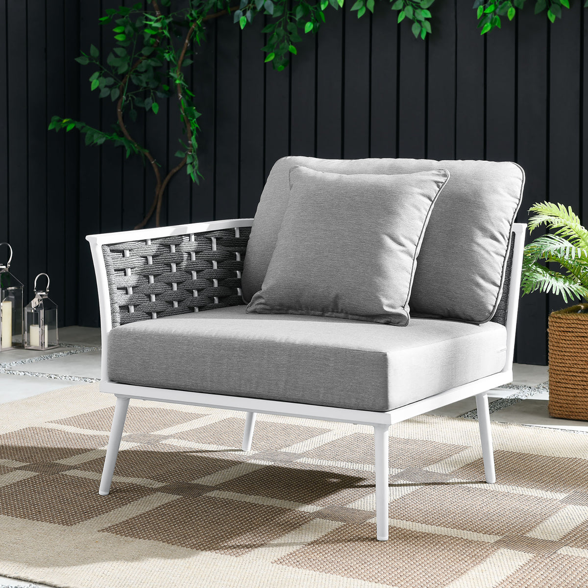 Stance Outdoor Patio Aluminum Left-Facing Armchair - White Gray