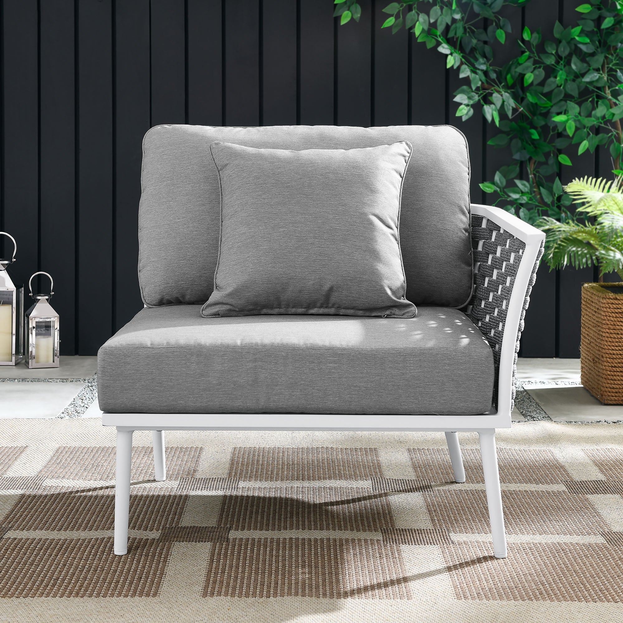 Stance Outdoor Patio Aluminum Right-Facing Armchair - White Gray