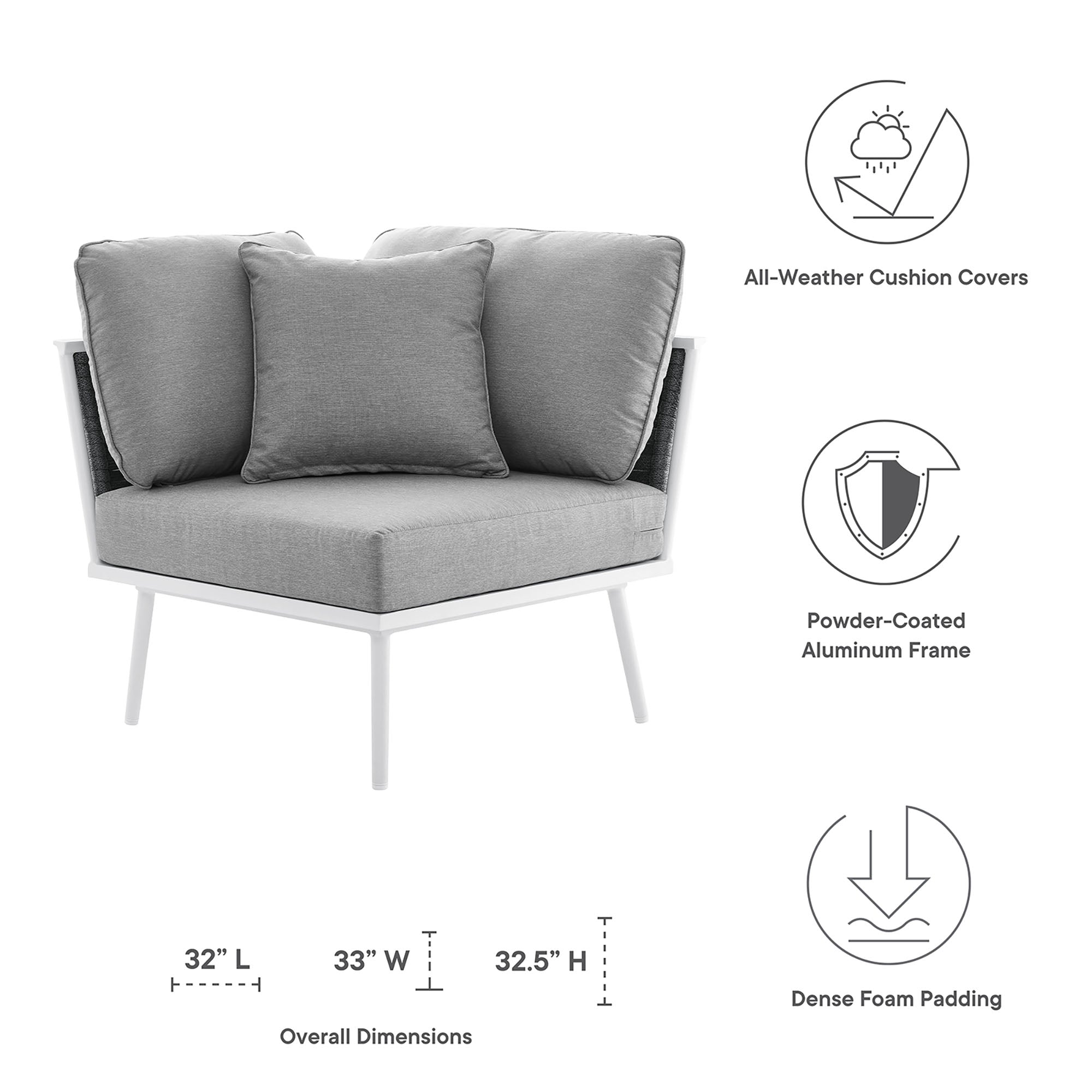 Stance Outdoor Patio Aluminum Corner Chair - White Gray