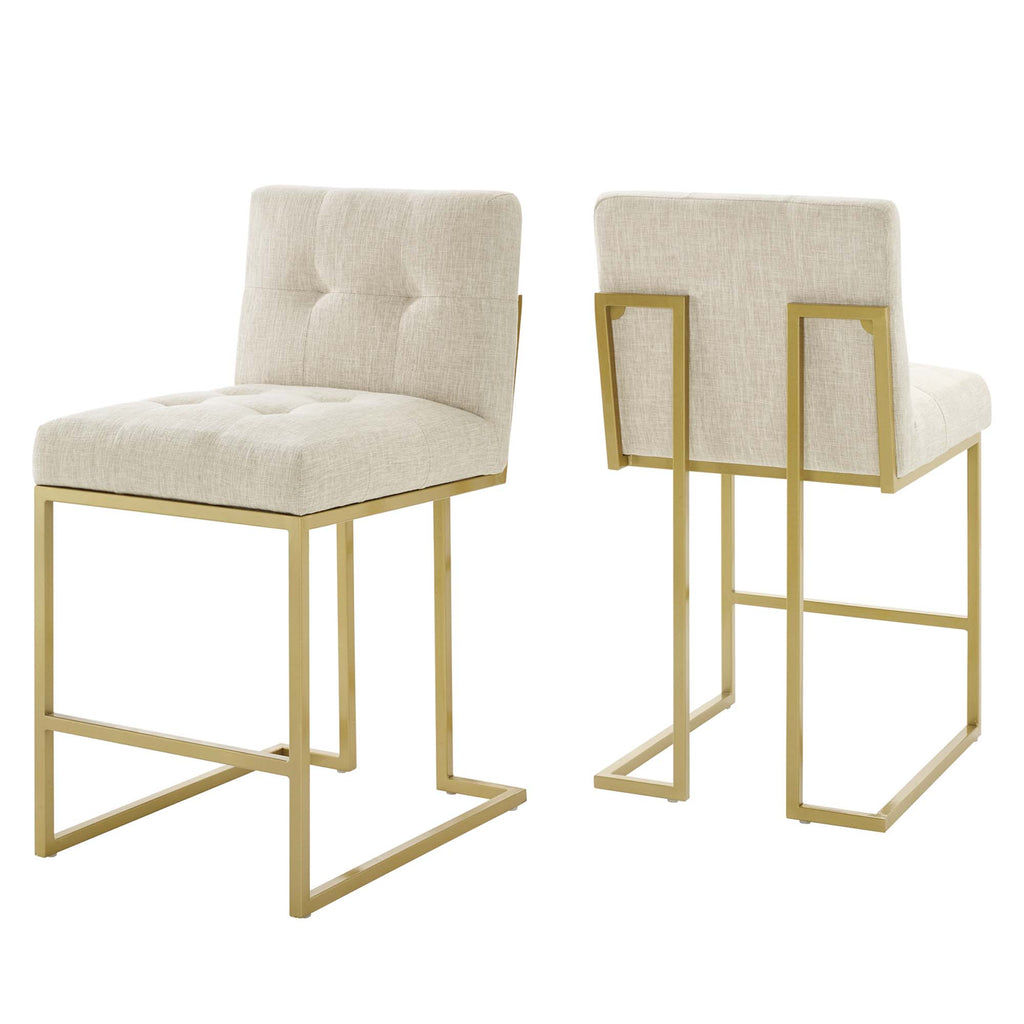 Privy Upholstered Fabric Counter Stool Set of 2 - Gold Beige