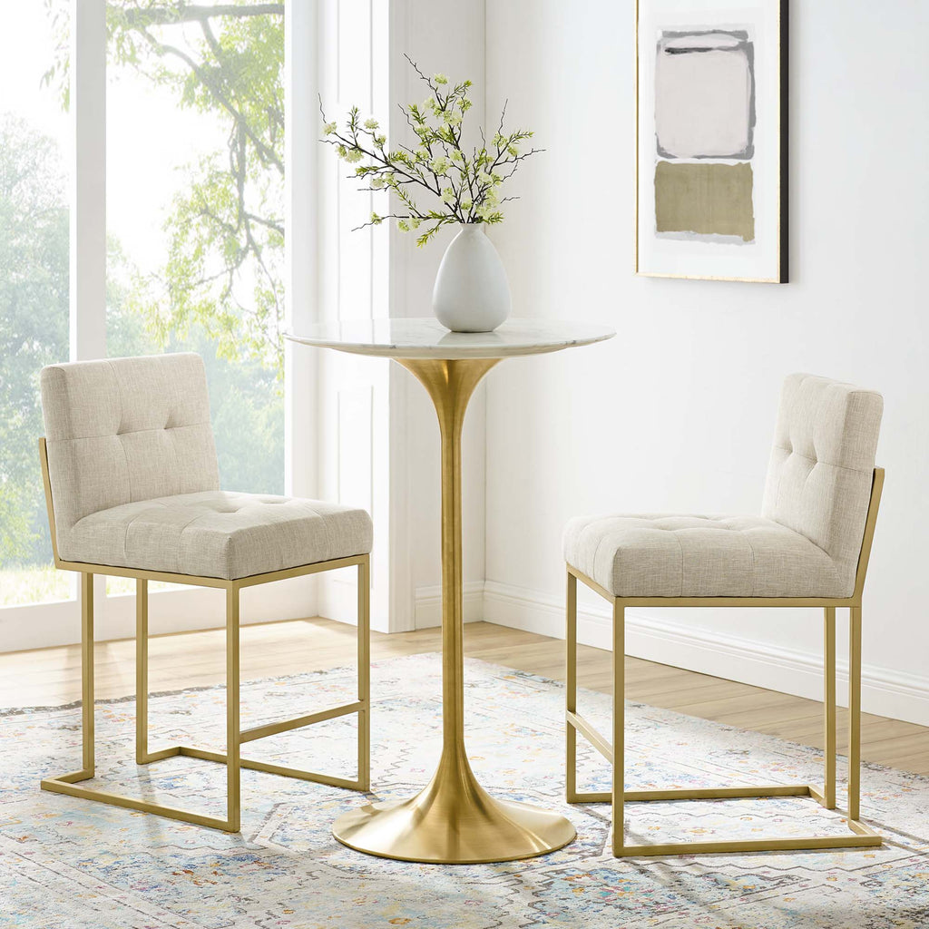 Privy Upholstered Fabric Counter Stool Set of 2 - Gold Beige