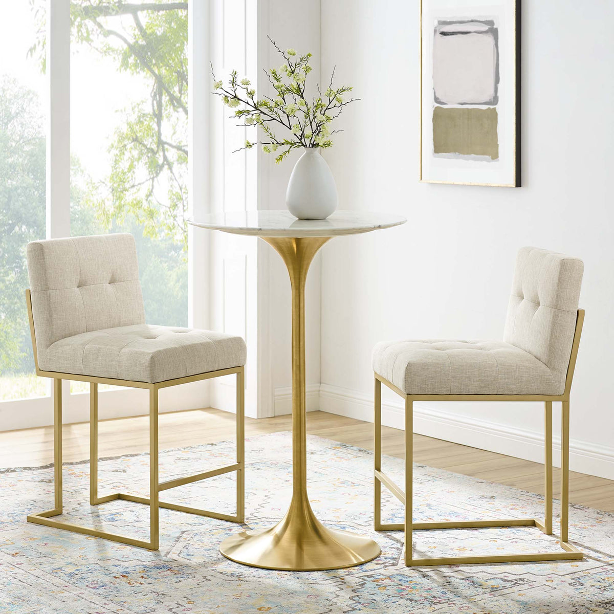 Privy Upholstered Fabric Counter Stool Set of 2 - Gold Beige