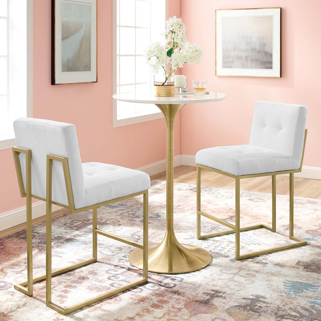 Privy Upholstered Fabric Counter Stool Set of 2 - Gold White