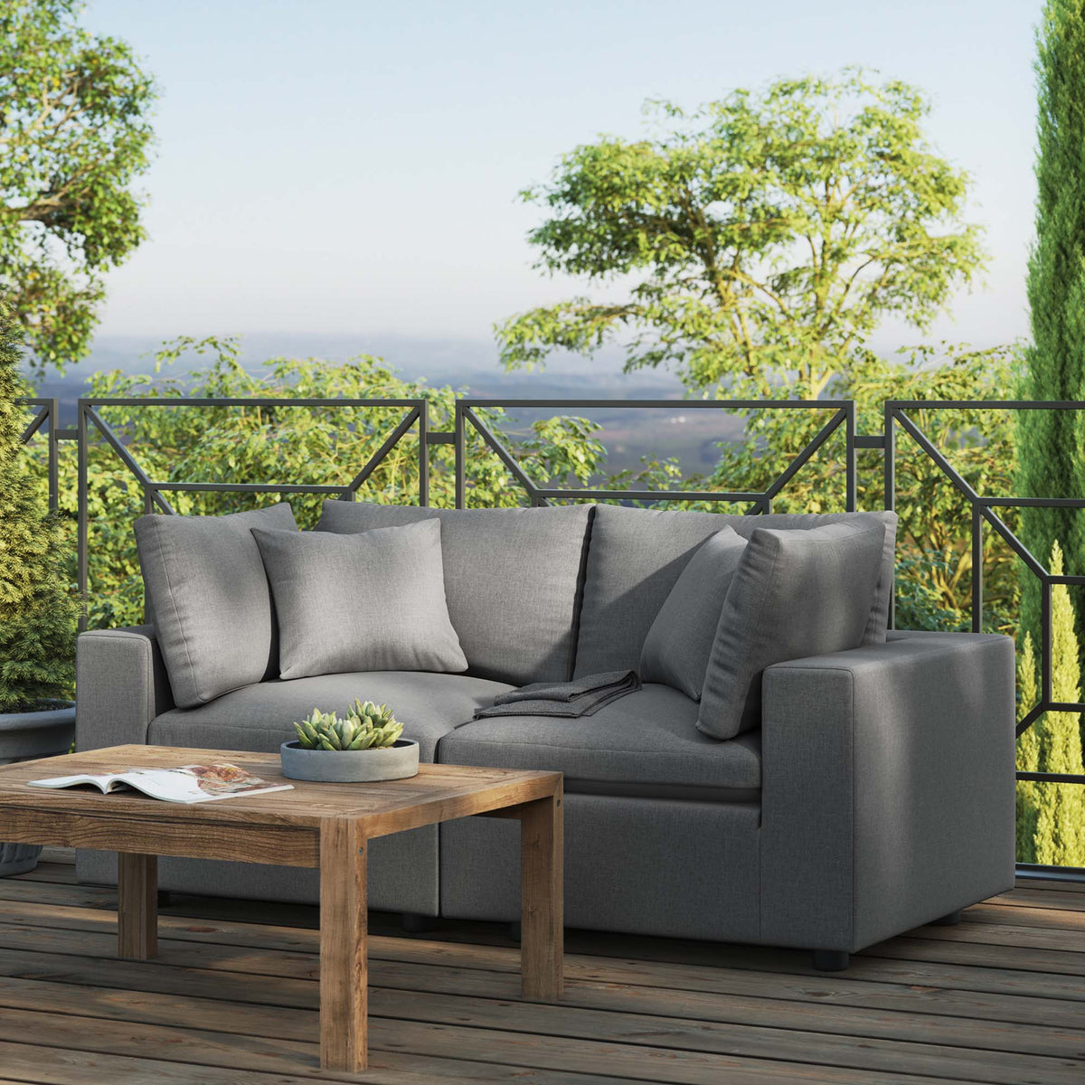 Commix Overstuffed Outdoor Patio Loveseat - Charcoal