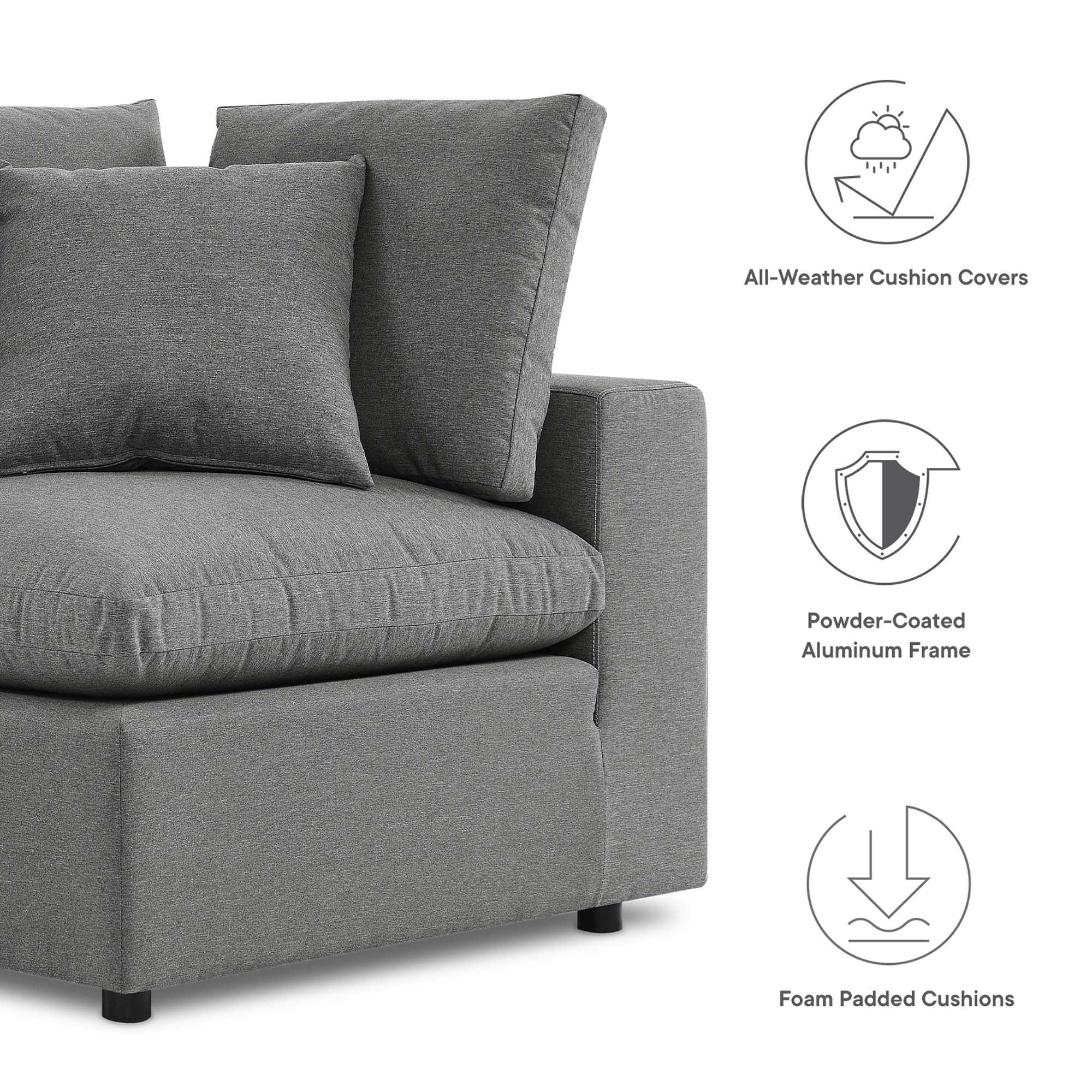 Commix Overstuffed Outdoor Patio Sofa - Charcoal