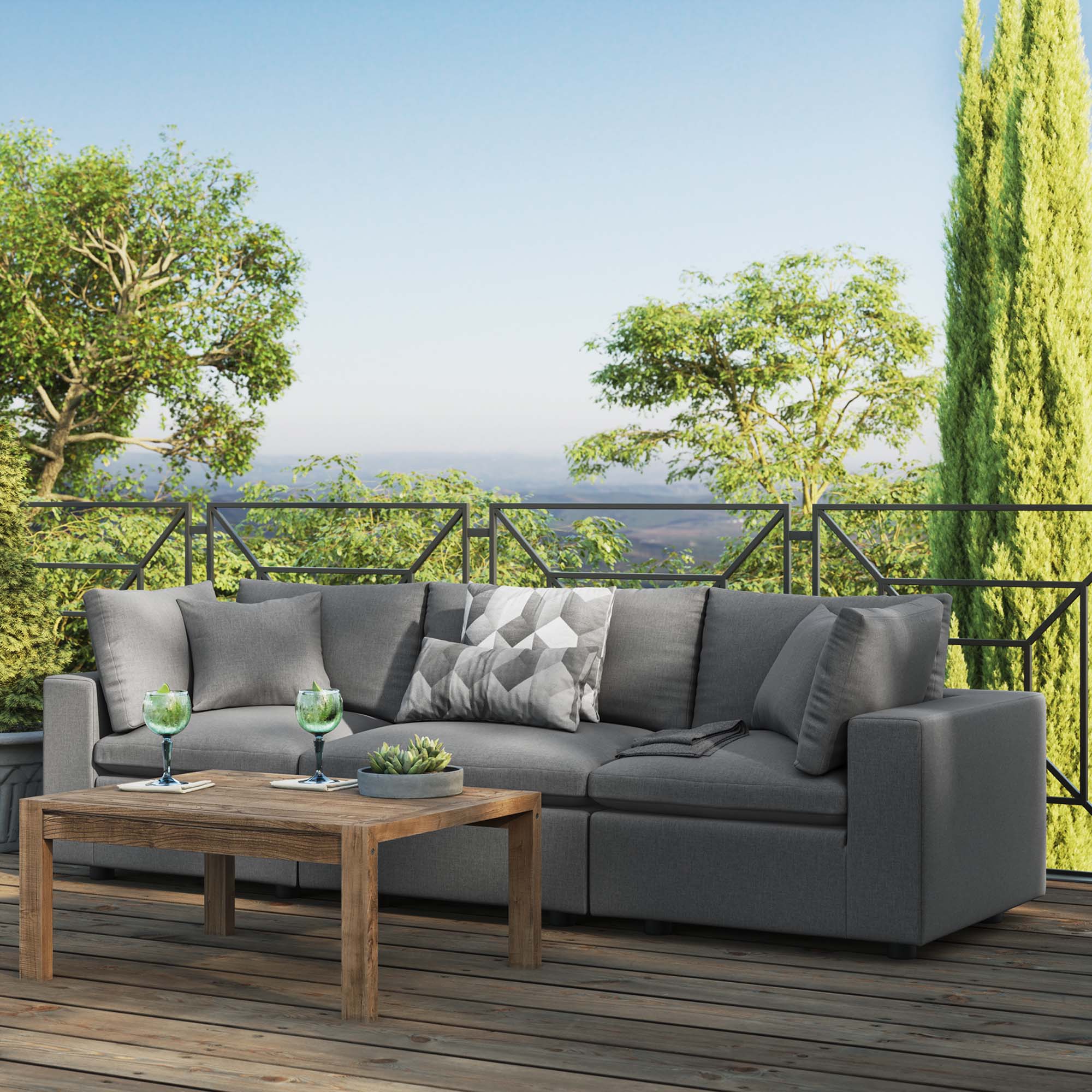 Commix Overstuffed Outdoor Patio Sofa - Charcoal