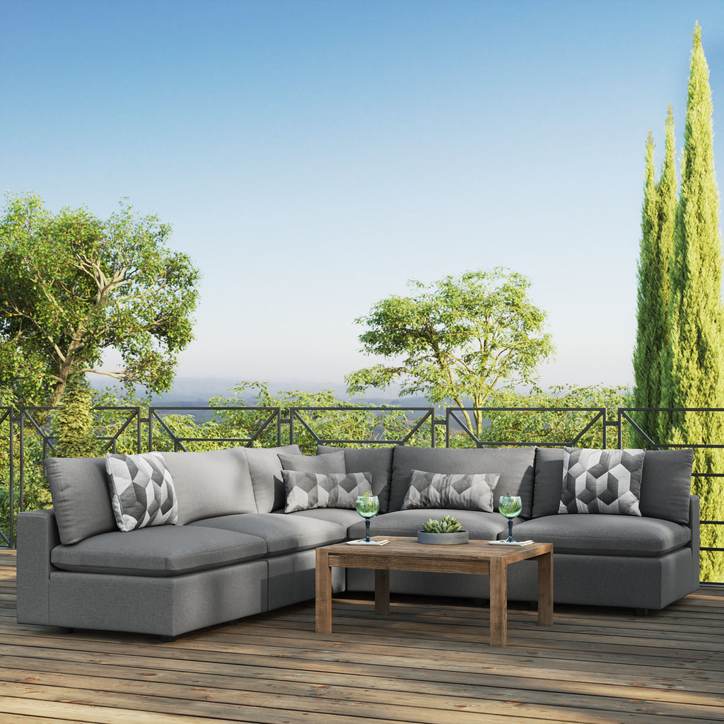Commix 5-Piece Outdoor Patio Sectional Sofa - Charcoal (4 Armless Chairs, Corner Chair)
