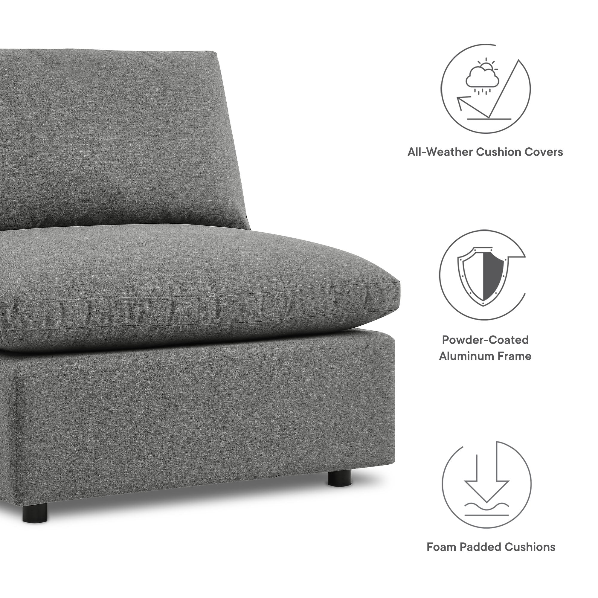 Commix 5-Piece Outdoor Patio Sectional Sofa - Charcoal (4 Armless Chairs, Corner Chair)