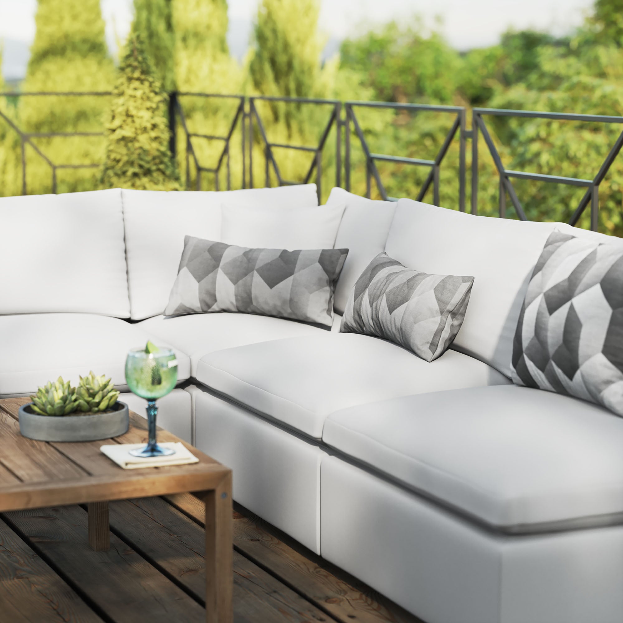 Commix 5-Piece Outdoor Patio Sectional Sofa - White (4 Armless Chairs, Corner Chair)