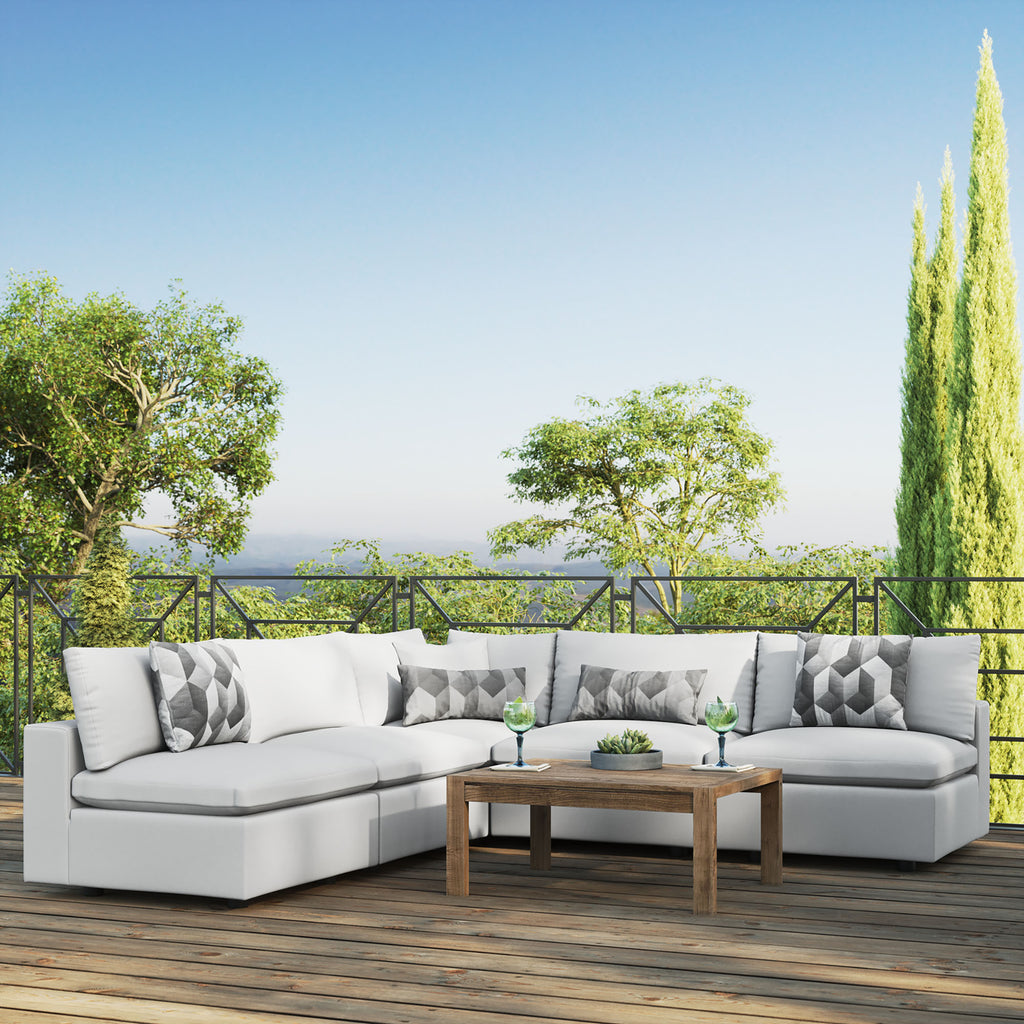 Commix 5-Piece Outdoor Patio Sectional Sofa - White (4 Armless Chairs, Corner Chair)