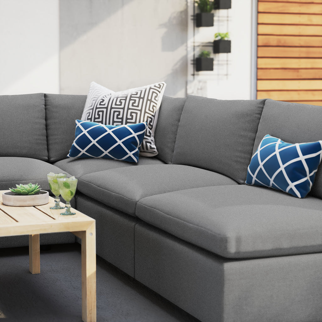 Commix 5-Piece Sunbrella Outdoor Patio Sectional Sofa - Gray (4 Armless Chairs, Corner Chair)