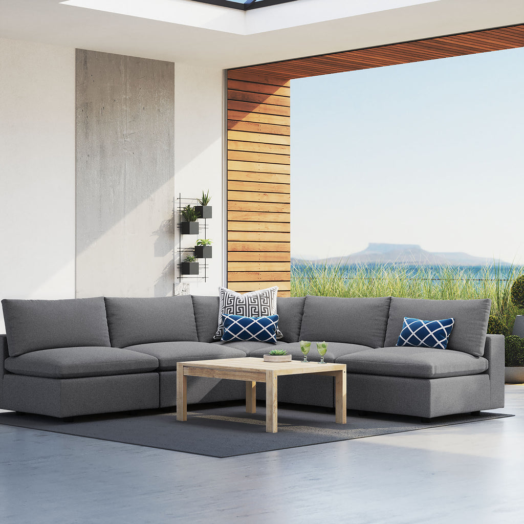 Commix 5-Piece Sunbrella Outdoor Patio Sectional Sofa - Gray (4 Armless Chairs, Corner Chair)