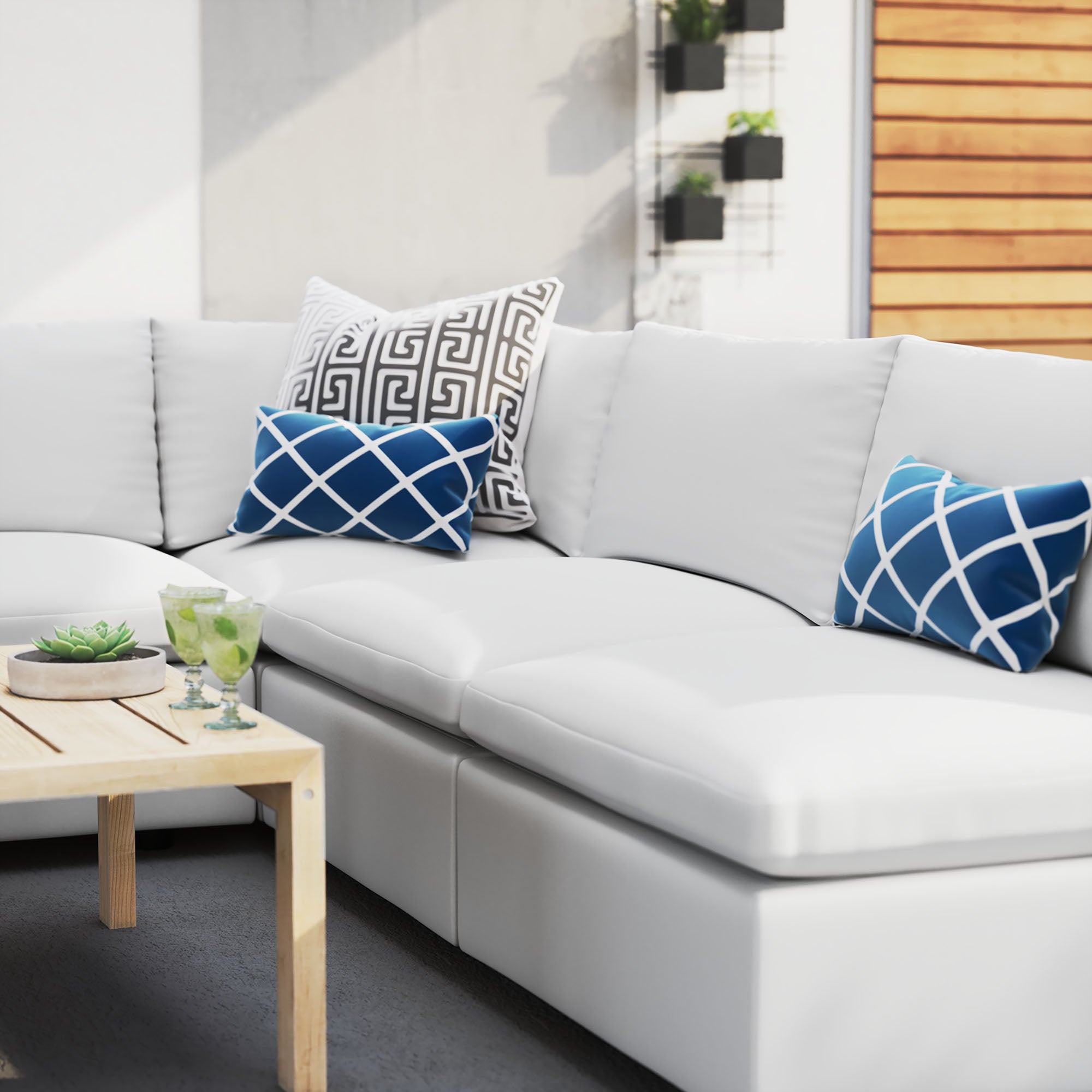 Commix 5-Piece Sunbrella Outdoor Patio Sectional Sofa - White (4 Armless Chairs, Corner Chair)