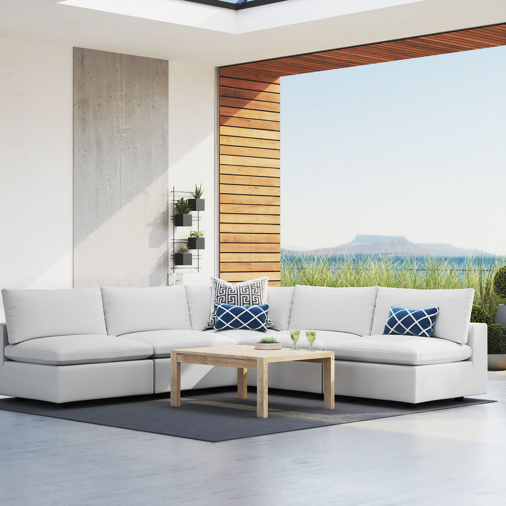 Commix 5-Piece Sunbrella Outdoor Patio Sectional Sofa - White (4 Armless Chairs, Corner Chair)
