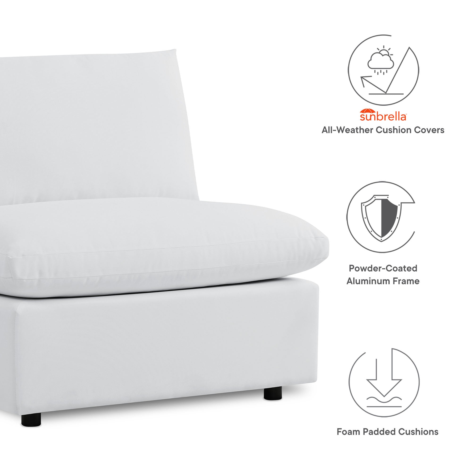 Commix 5-Piece Sunbrella Outdoor Patio Sectional Sofa - White (4 Armless Chairs, Corner Chair)