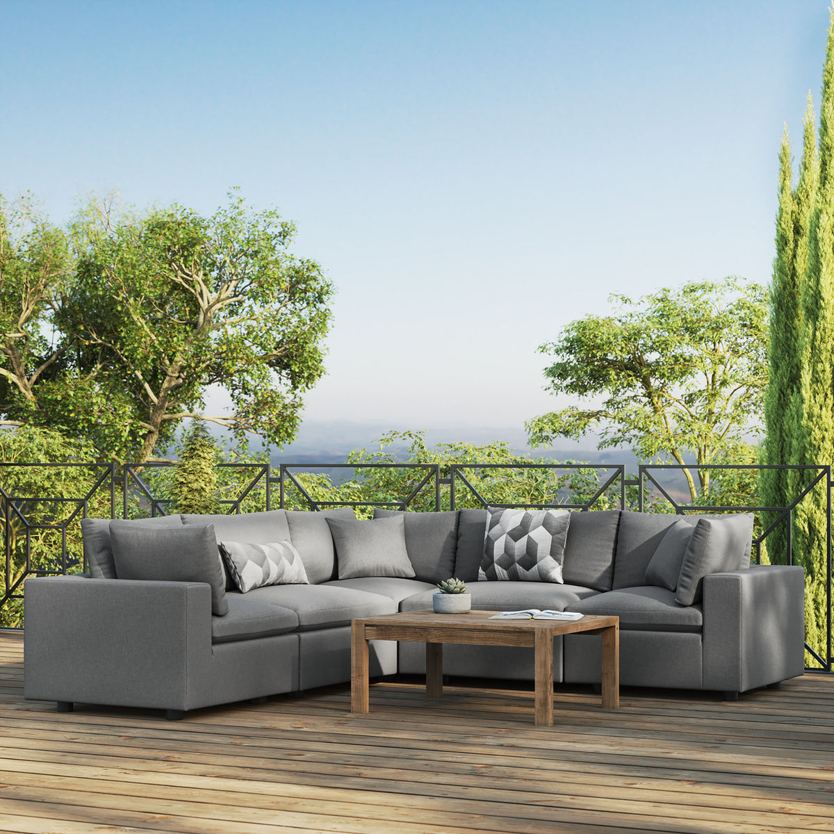 Commix 5-Piece Outdoor Patio Sectional Sofa - Charcoal (2 Armless Chairs, 3 Corner Chairs)