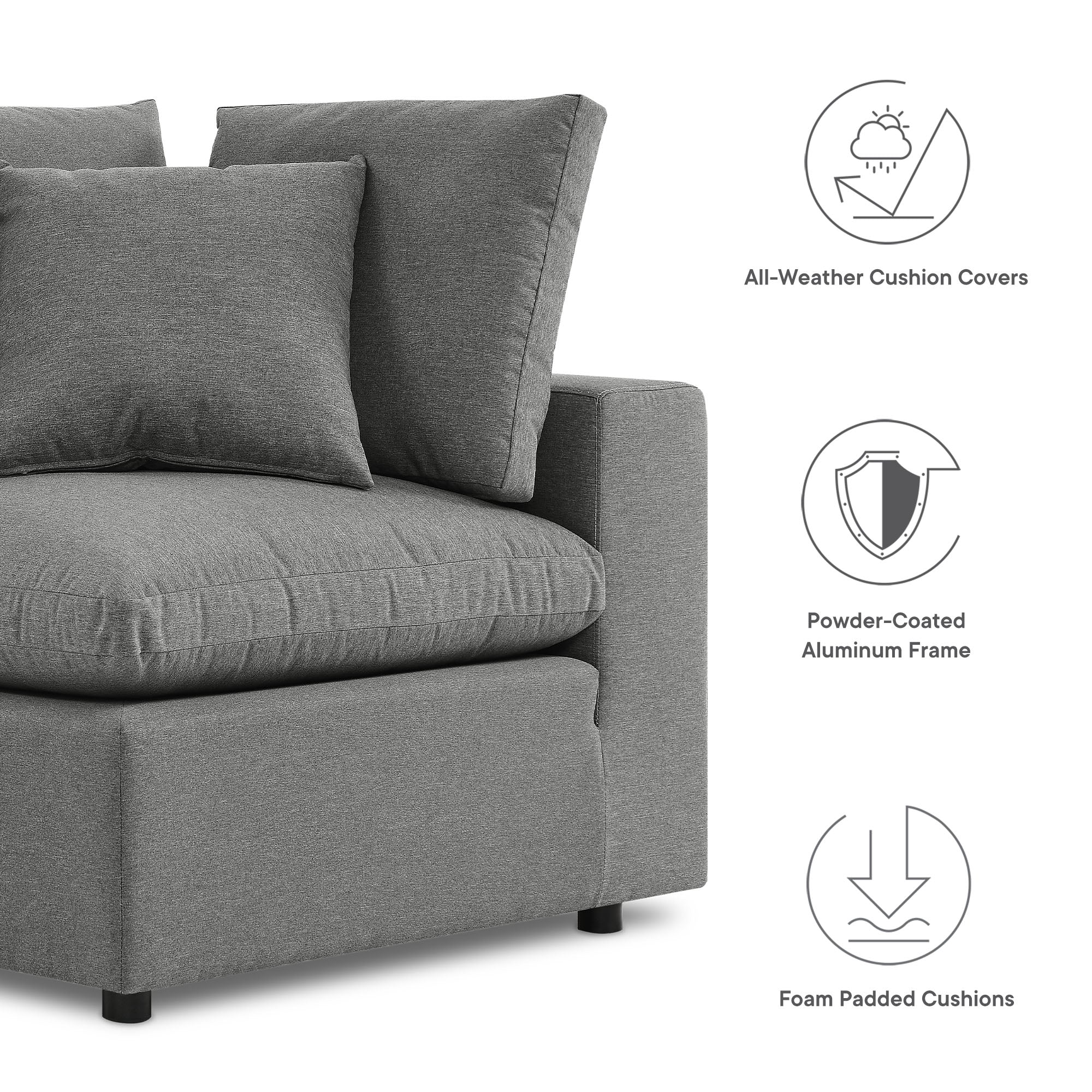 Commix 5-Piece Outdoor Patio Sectional Sofa - Charcoal (2 Armless Chairs, 3 Corner Chairs)