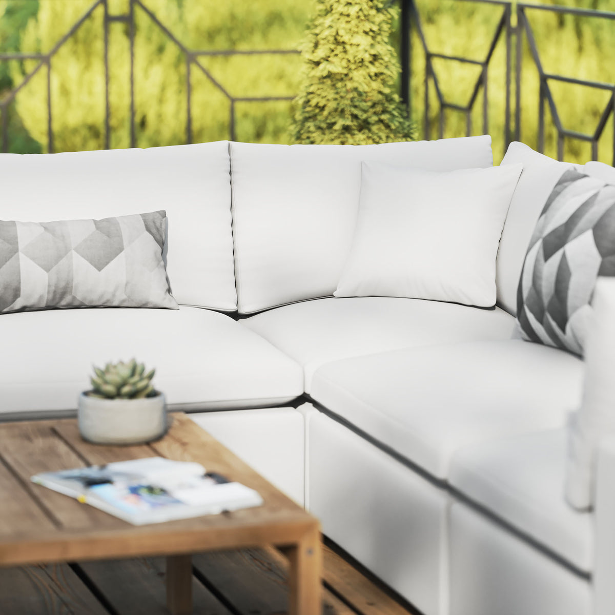 Commix 5-Piece Outdoor Patio Sectional Sofa - White (2 Armless Chairs, 3 Corner Chairs)