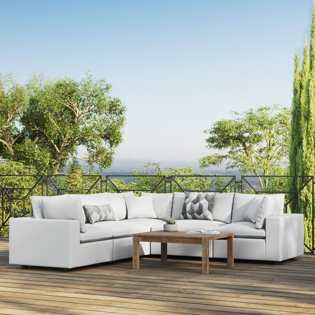 Commix 5-Piece Outdoor Patio Sectional Sofa - White (2 Armless Chairs, 3 Corner Chairs)