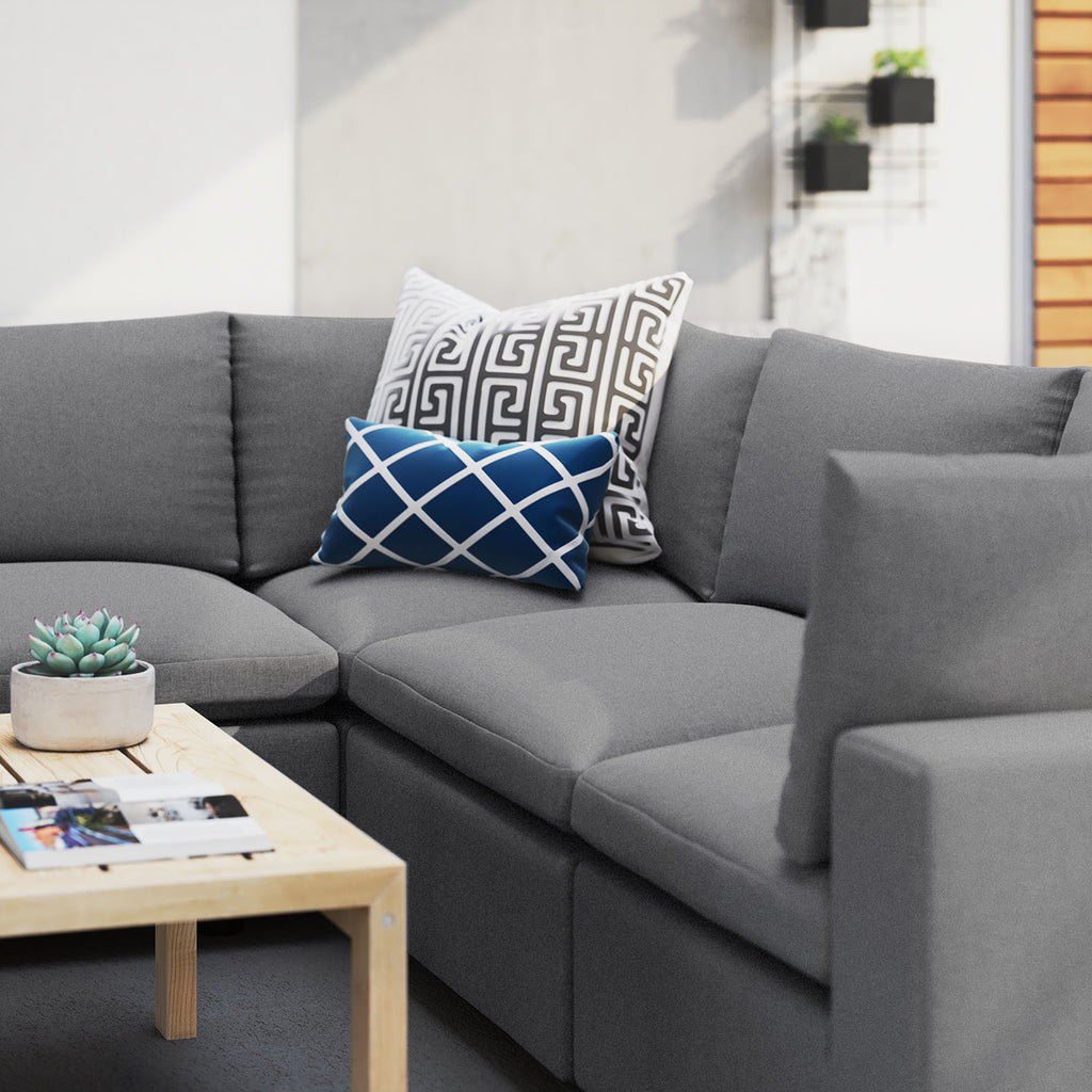 Commix 5-Piece Sunbrella Outdoor Patio Sectional Sofa - Gray (2 Armless Chairs, 3 Corner Chairs)