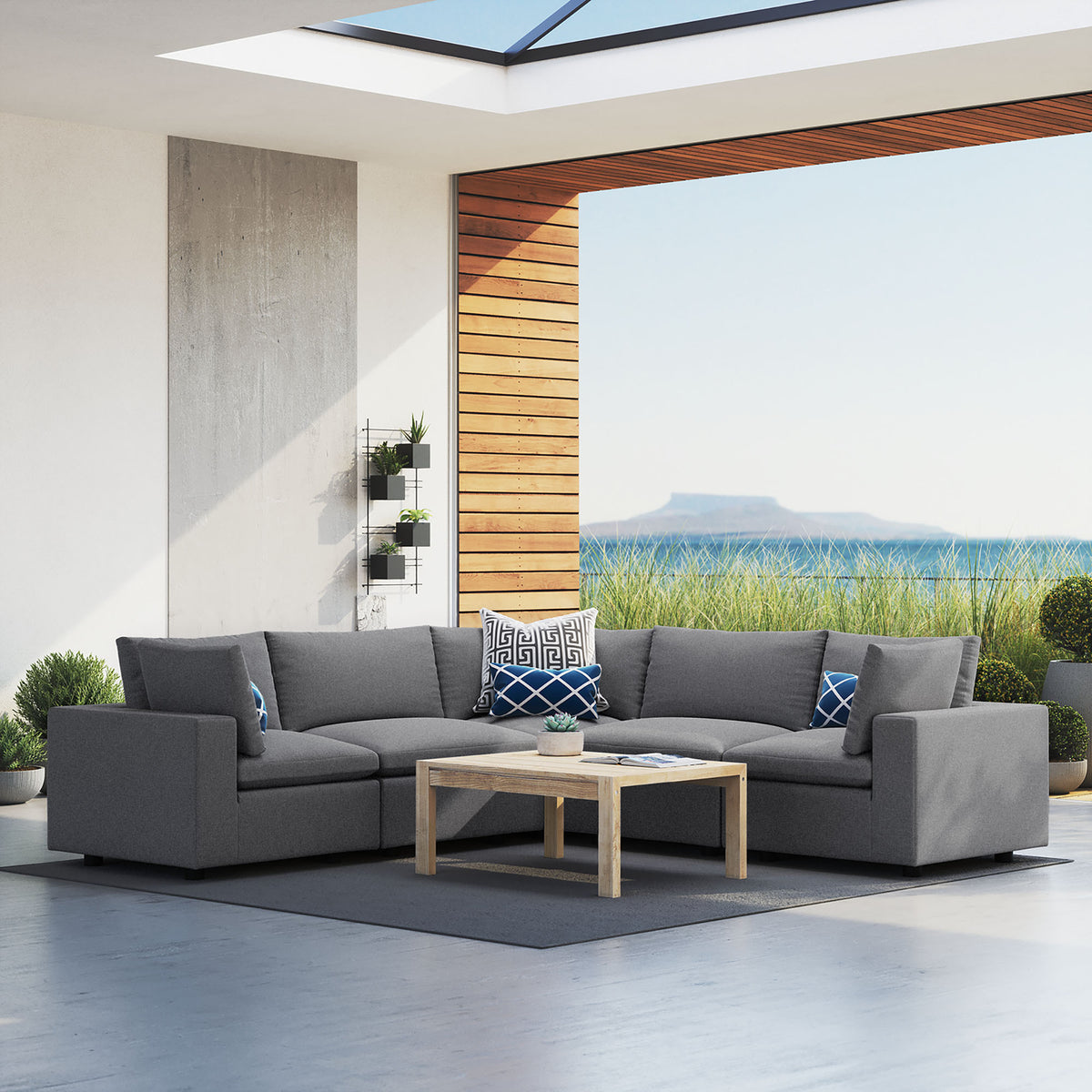 Commix 5-Piece Sunbrella Outdoor Patio Sectional Sofa - Gray (2 Armless Chairs, 3 Corner Chairs)