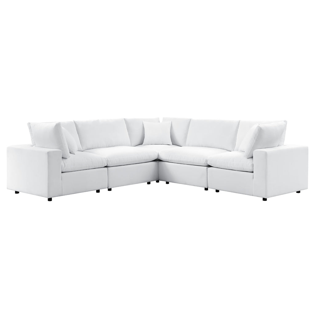 Commix 5-Piece Sunbrella Outdoor Patio Sectional Sofa - White (2 Armless Chairs, 3 Corner Chairs)