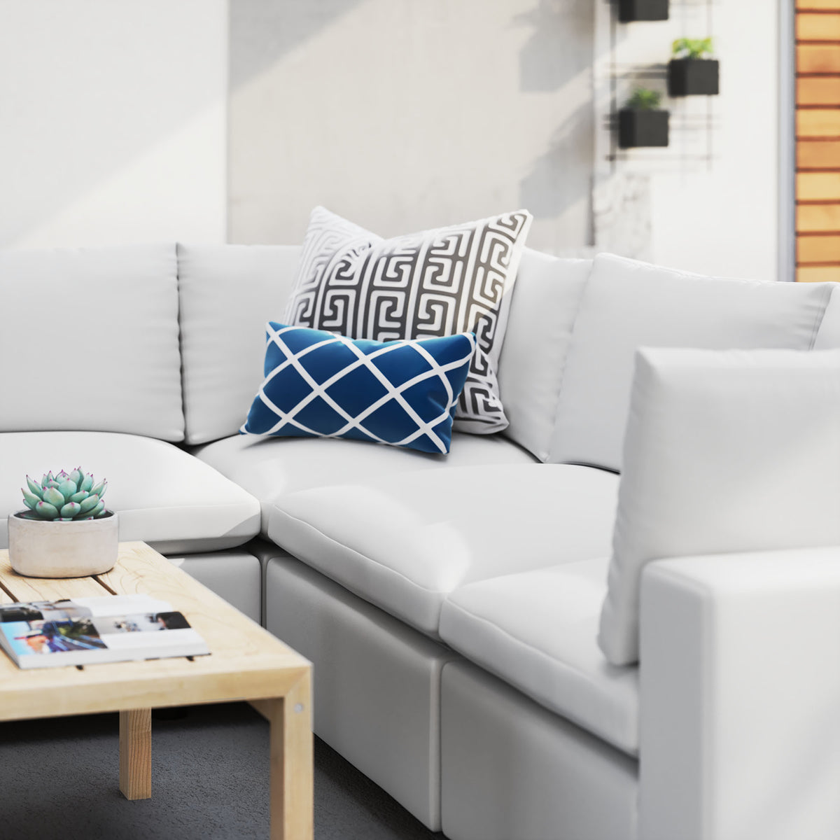 Commix 5-Piece Sunbrella Outdoor Patio Sectional Sofa - White (2 Armless Chairs, 3 Corner Chairs)