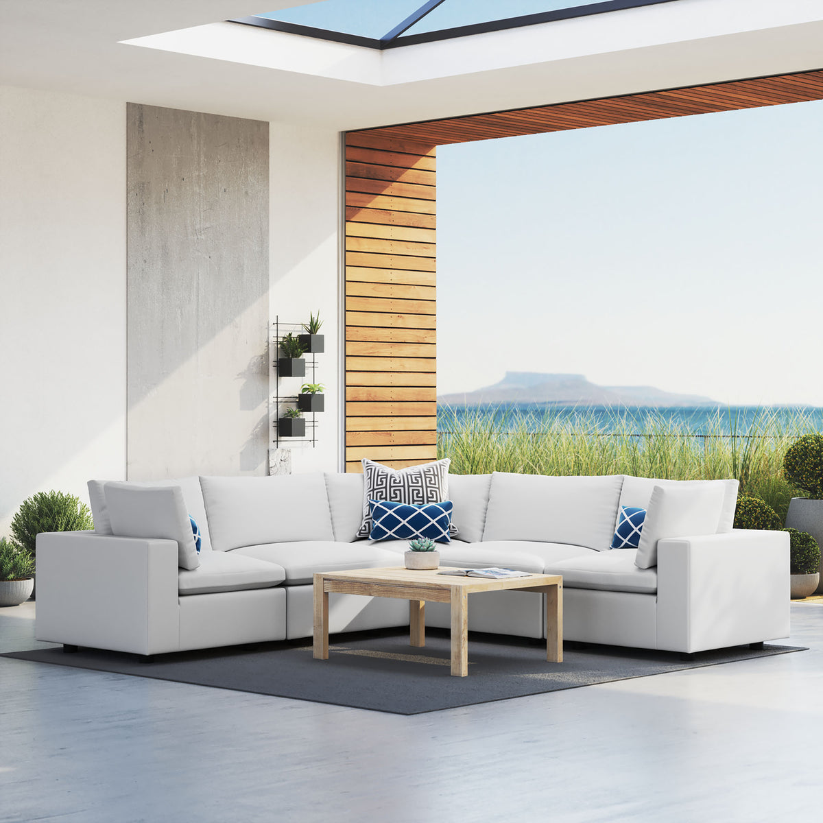 Commix 5-Piece Sunbrella Outdoor Patio Sectional Sofa - White (2 Armless Chairs, 3 Corner Chairs)