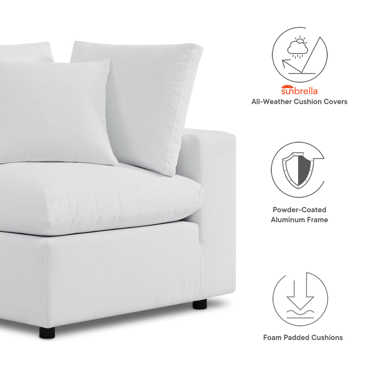 Commix 5-Piece Sunbrella Outdoor Patio Sectional Sofa - White (2 Armless Chairs, 3 Corner Chairs)