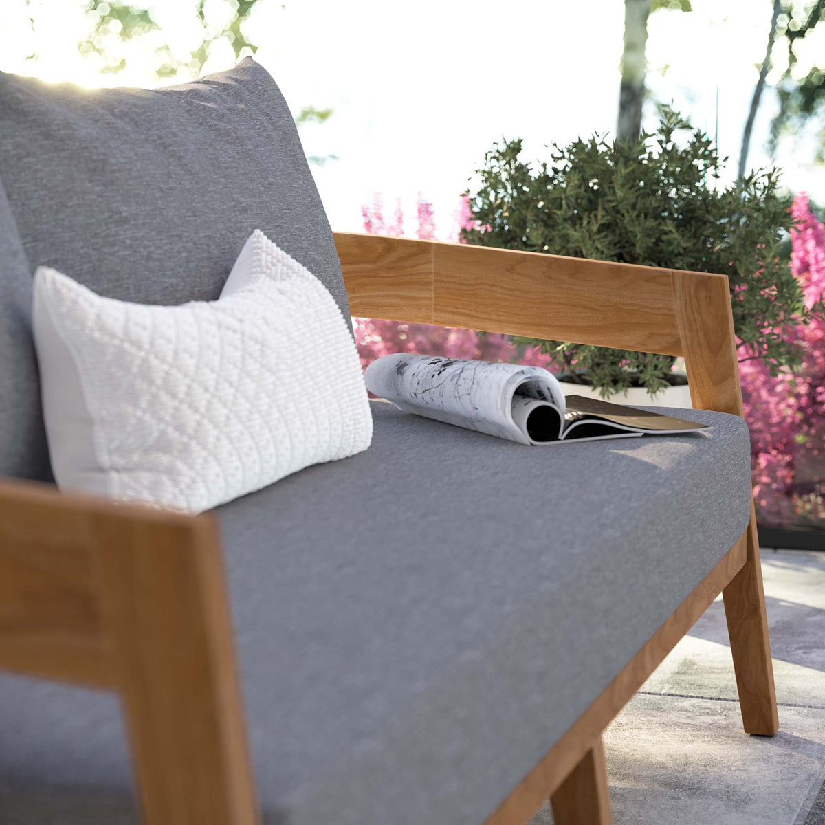 Brisbane Teak Wood Outdoor Patio Loveseat - Natural Gray