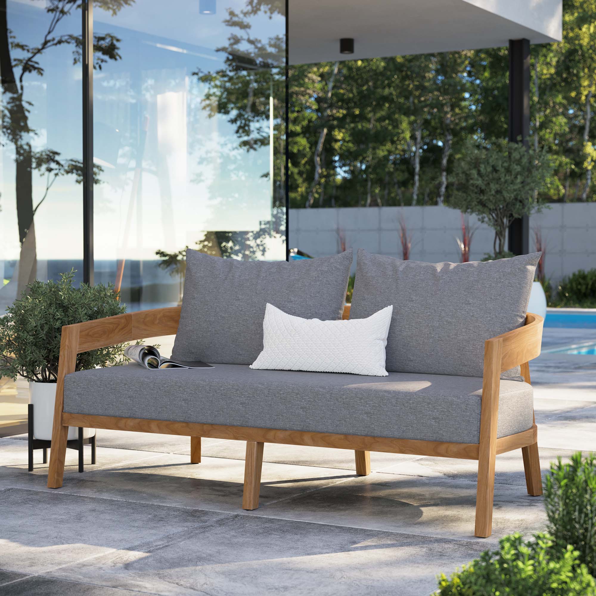 Brisbane Teak Wood Outdoor Patio Loveseat - Natural Gray