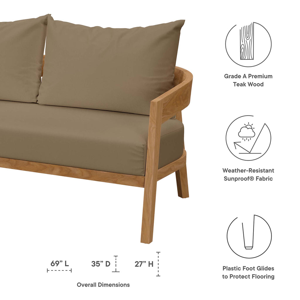 Brisbane Teak Wood Outdoor Patio Loveseat - Natural Light Brown