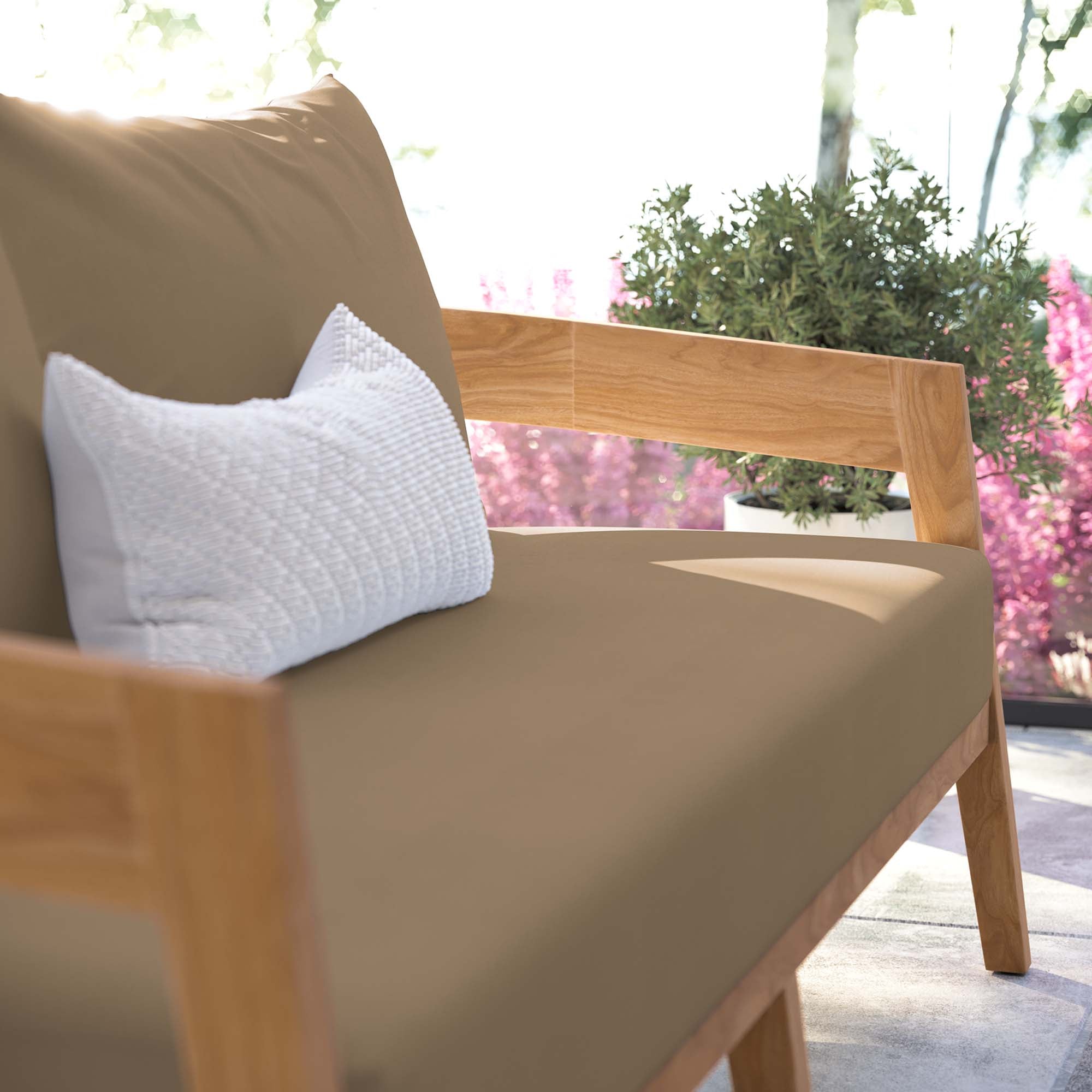 Brisbane Teak Wood Outdoor Patio Loveseat - Natural Light Brown