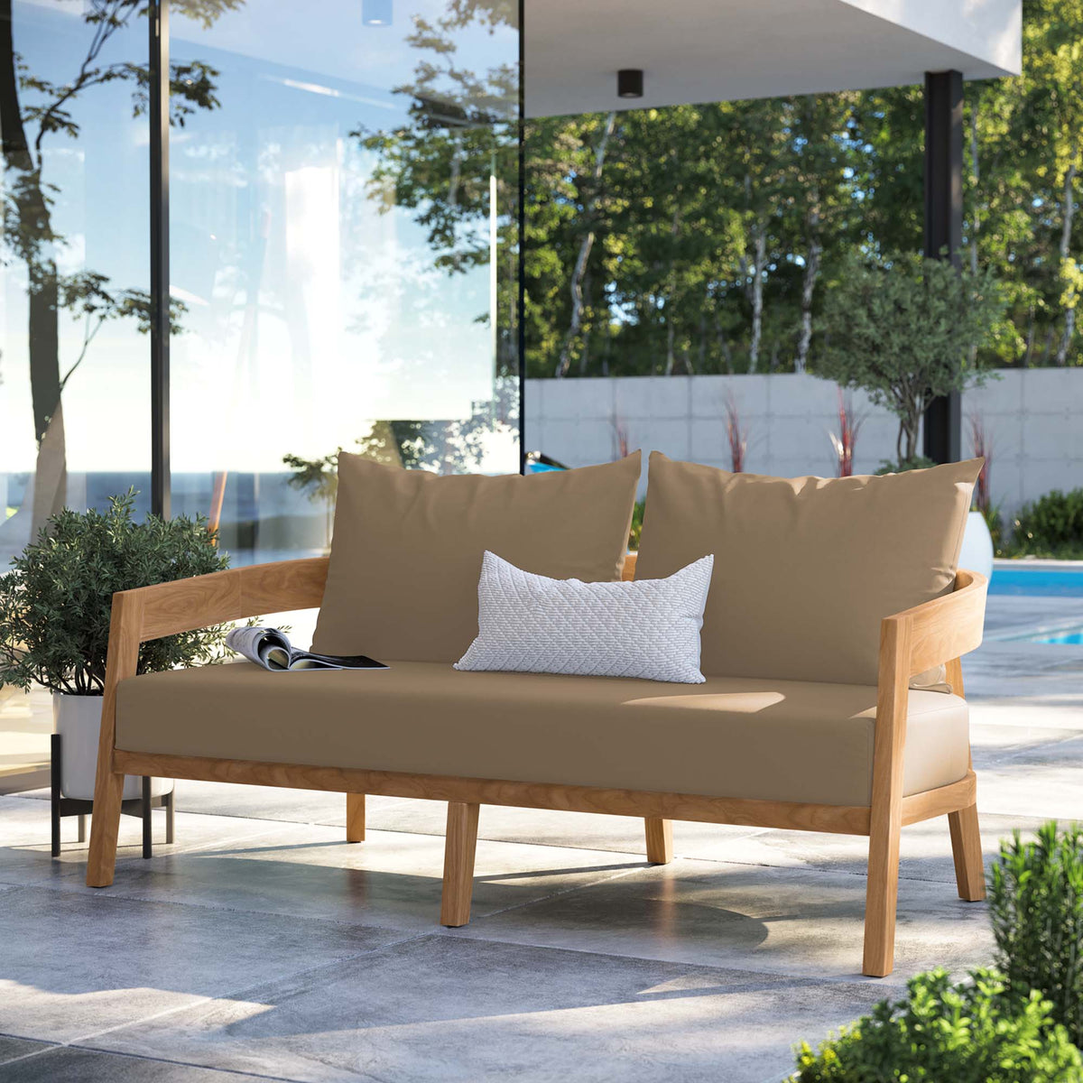 Brisbane Teak Wood Outdoor Patio Loveseat - Natural Light Brown