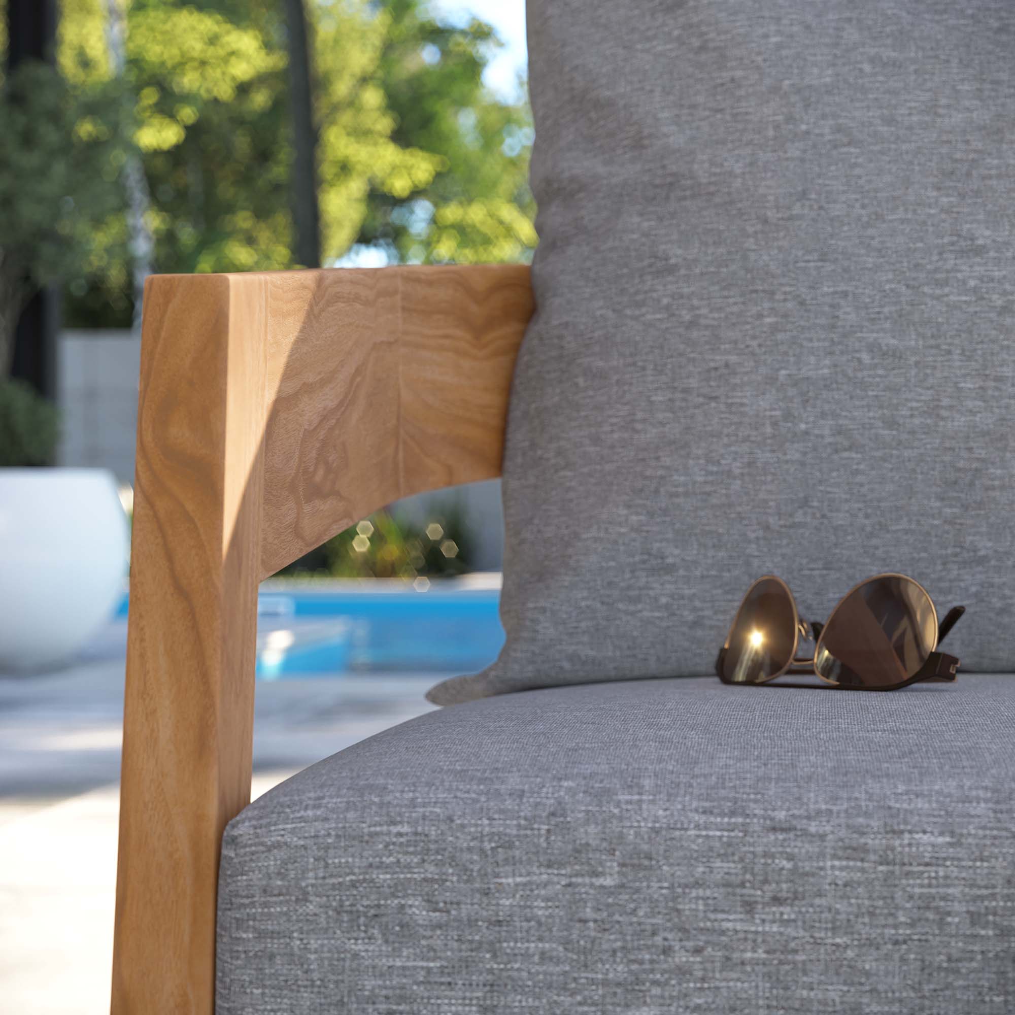 Brisbane Teak Wood Outdoor Patio Armchair - Natural Gray