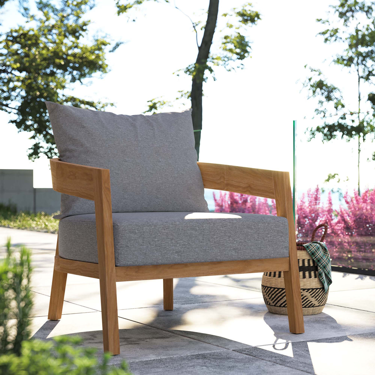 Brisbane Teak Wood Outdoor Patio Armchair - Natural Gray