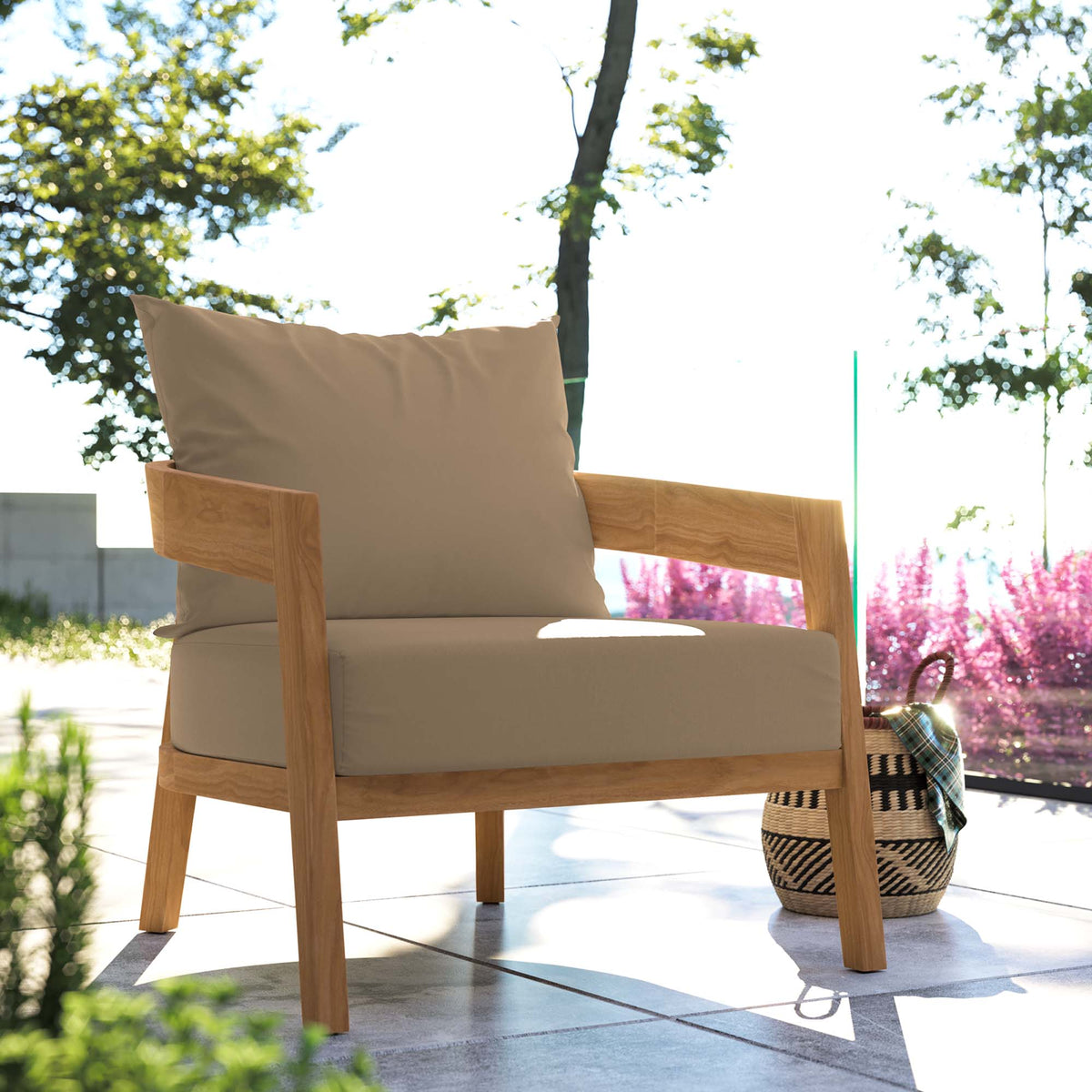 Brisbane Teak Wood Outdoor Patio Armchair - Natural Light Brown