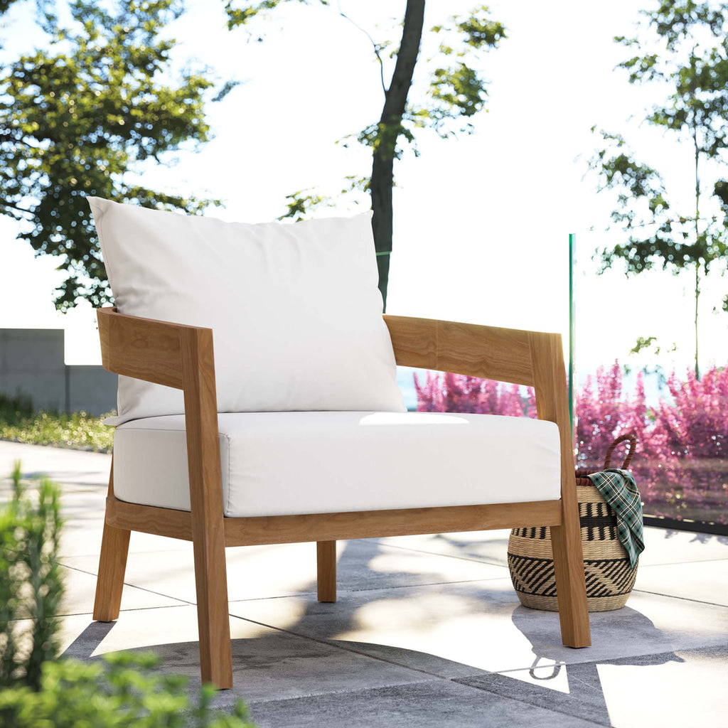 Brisbane Teak Wood Outdoor Patio Armchair - Natural White