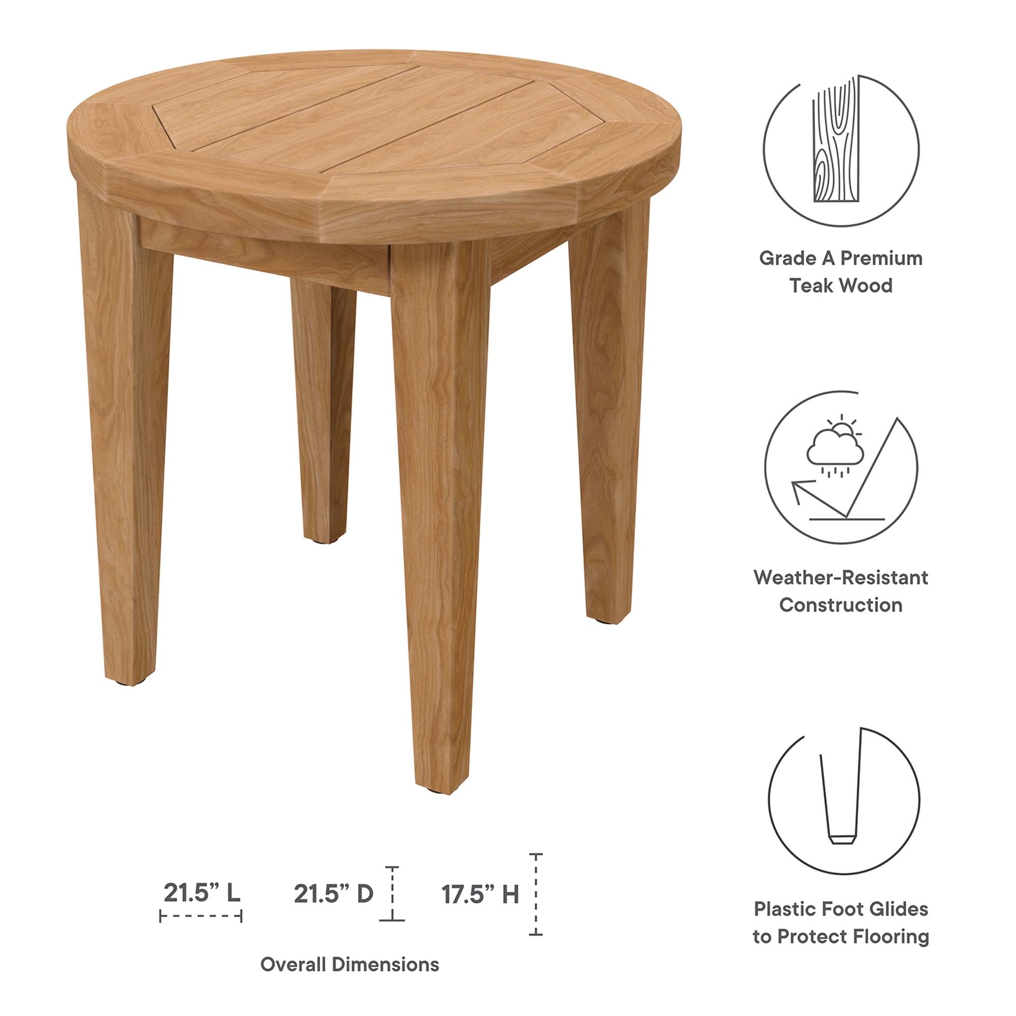 Brisbane Teak Wood Outdoor Patio Side Table - Natural