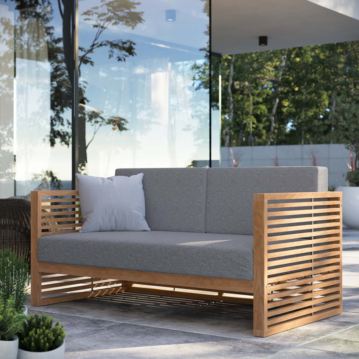 Carlsbad Teak Wood Outdoor Patio Loveseat - Natural Gray